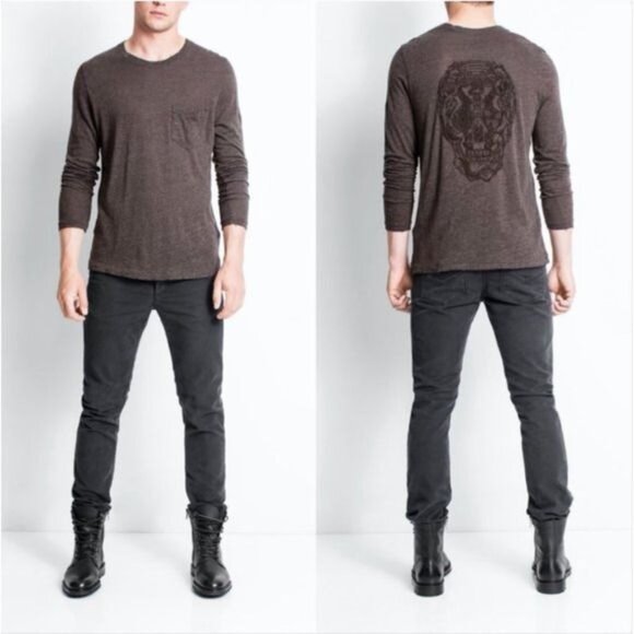 Zadig Voltaire Platine Black Anthra Skull Hardware Button Fly Jeans Mens Size 29